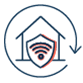 Icon of a house with a shield inside it with a Wi-Fi symbol on it -to represent securre Wi-Fi connection