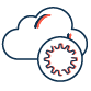 Drawn icon of a gear overlaid on the shape of a cloud